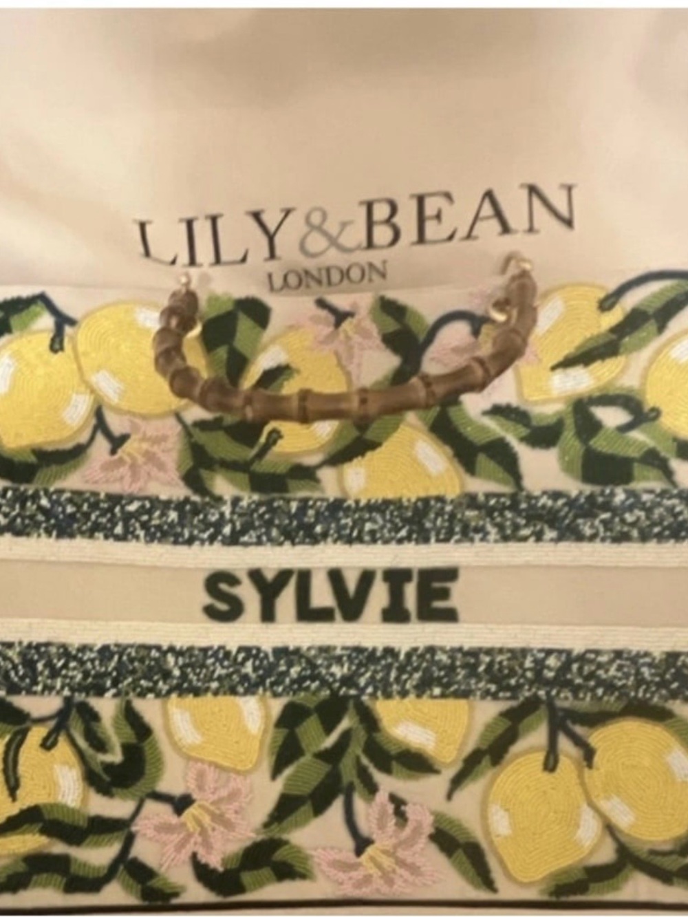 Lily & Bean London Sylvie Lemon Print Tote Bag in Cream and Yellow